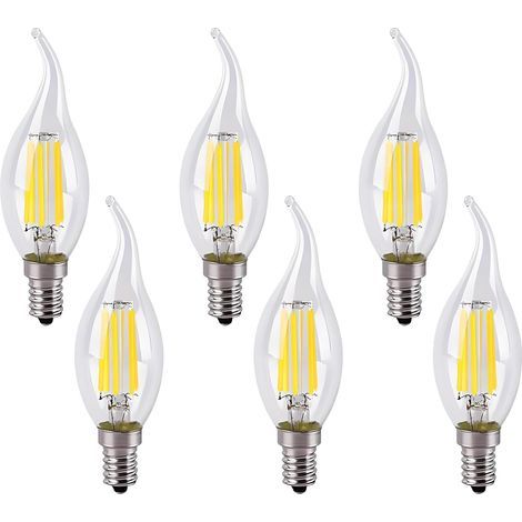 Ampoule Flamme LED E14 6W Equivalent 60W 600LM, Blanc Froid 6500K, E14 LED Bougie pour Lustres, Lustres en Cristal, Luminaires Décoratifs, Dimmable, Verre, Lot de 6 [Classe énergétique B] (1/5)