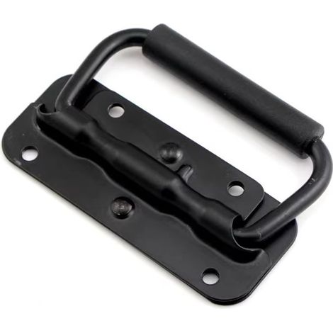 Poignée de caisse pliante, 2 poignées, poignée pliante en acier inoxydable, poignée de valise à ressort, poignée de porte en métal pour boîte à outils, noire (1/5)