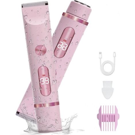 Kabelloser Damenrasierer – 2-in-1-Doppelklingenkopf – Bikini- und Körpertrimmer – IPX7 wasserdicht – Nass- und Trockenrasur – Schnelle und schmerzfreie Haarentfernung (1/5)