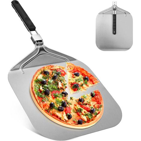 Pelle a Pizza Perforée 32 x 32 cm, Support de Grande Surface, avec Poignée Pliable pour Four et Barbecue pour la Cuisson de Pizzas, Pain, Longueur Totale 63,2 cm (1/5)