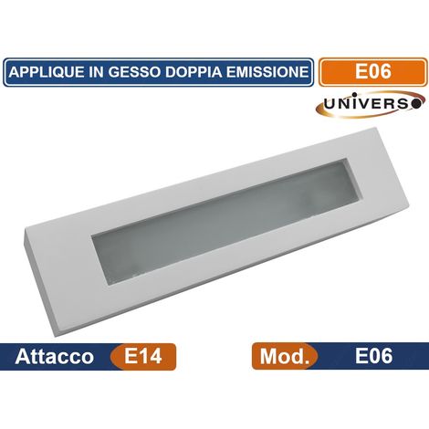 APPLIQUE RETTANGOLARE IN GESSO VERNICIABILE CON DOPPIA EMISSIONE LUMINOSA 26W 2 PORTALAMPADA E14 (1/3)