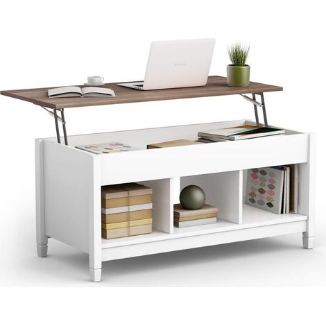 Costway – Table basse relevable avec rangement – 3 compartiments ouverts – Structure en panneaux de particules et bois massif – Dimensions 104,5 x 49 x 62,5 cm