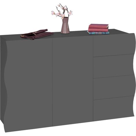 Mobile Multiuso 2 Ante 4 Cassetti Onda 124x40x81 cm Finitura in Melamina Antracite Opaco (1/5)