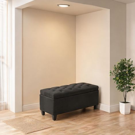 Pouf coloris noir en polyester mousse 100 x 40 x 44 cm (1/5)