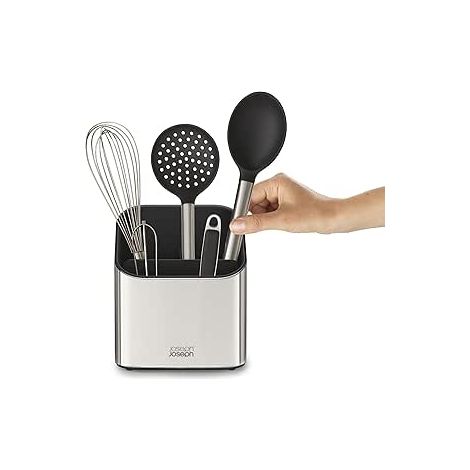 Surface™ Utensil Pot, Joseph Joseph, modelo escalonado, organizador de utensilios de cocina, almacenamiento para utensilios de cocina, acero inoxidable, diseño inclinado, color acero (1/4)