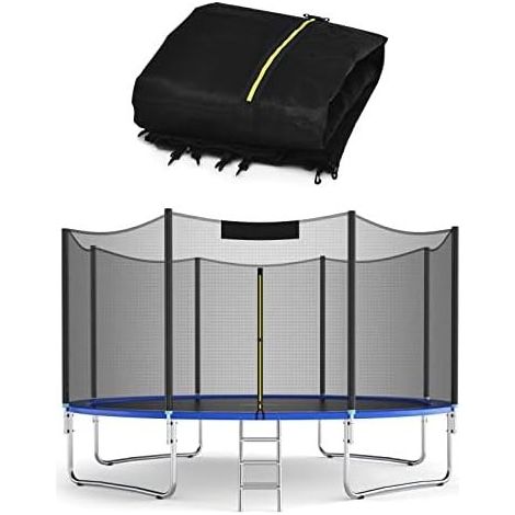 Sicherheitsnetz für Trampoline (innen/außen), 6/8-Stangen-Trampolin, UV-beständig, Doppelreißverschluss, schwarzes Outdoor-Netz 366 cm, 8 Stangen (1/5)