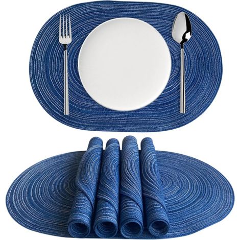 Confezione da 6 tovagliette ovali in poliestere-cotone, 3045 cm, semi-tessute a mano, resistenti al calore, antimacchia, durevoli, blu.