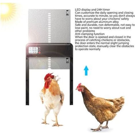 SUNXURY Eosnow,Porte automatique de poulailler avec minuterie en alliage d'aluminium IP45 affichage LED étanche ouvre-porte automatique de poulet alimenté par batterie pour la ferme (1/5)