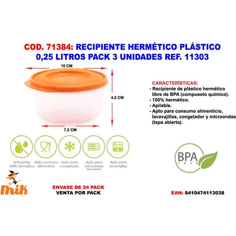 Contenitore in plastica ermetico da 0,25 litri confezione da 3 unità