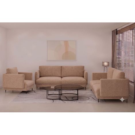 Sofaset Designersofas HELMER 3-2-1 Stoff Baloo Cappuccino (1/4)