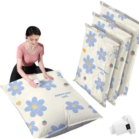 Sacchetti per sottovuoto per uso domestico, disponibili in quattro misure, con pompa di compressione elettrica, in confezione da 4 (1/3)