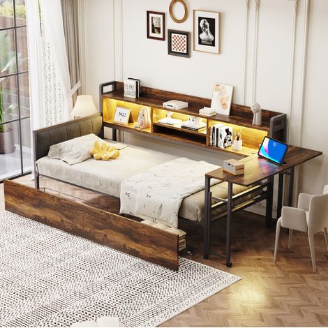 Bett mit Stauraum 90x200 Metall Holzfarbe OKMYHOME (1/5)