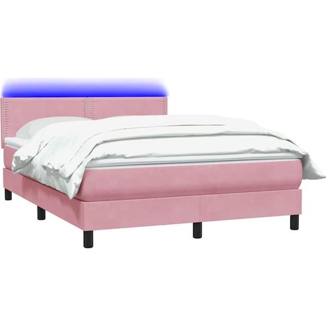 Sommier à lattes de lit avec matelas et LED rose 160x220 cm velours vidaXL (1/5)