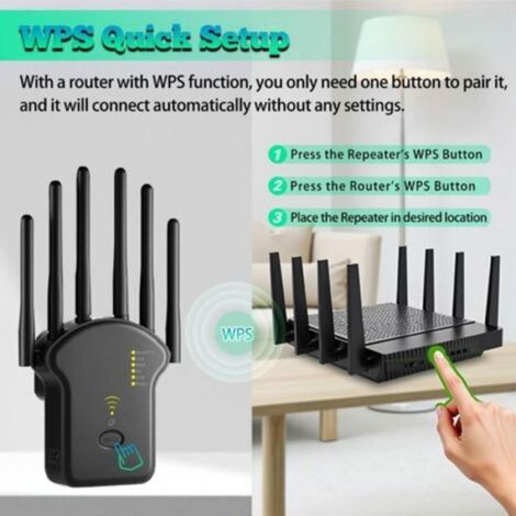 Répéteur WiFi, Amplificateur WiFi, Repeteur WiFi Puissant 1200Mbps Double Bande 5GHz & 2.4GHz, WiFi Booster, WiFi Extender avec 6 A (1/5)