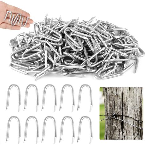 Lot de 210 crampons en U galvanisés 2,6 x 30 mm, en acier pour clôture à lattis et grillage métallique, pinces de clôture, clous de fixation, pour toile anti-mauvaises herbes, clôture sauvage (1/5)