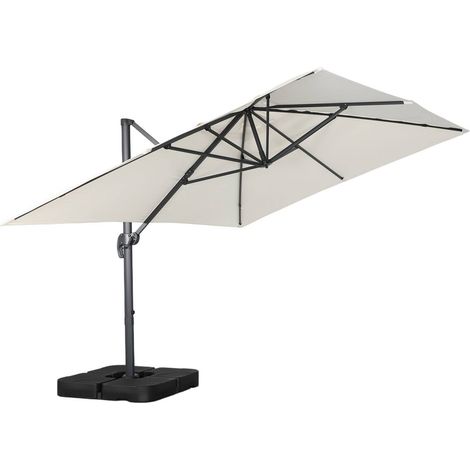Rectangular cantilever parasol 3x4m + 50x50cm ballast slabs off-white 380x259x286 cm - Wimereux + Slabs