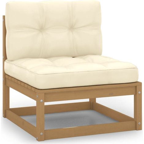 Canapé central de jardin avec coussins-Salon de jardin Sofa extérieur crème Bois de pin massif 118920 (1/5)