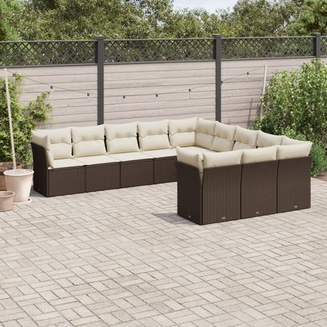 Set de sofás de jardín 11 pzas cojines ratán sintético marrón vidaXL (1/3)