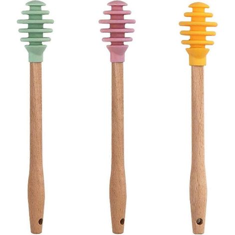 Cuillère à miel en silicone, lot de 3 cuillères à miel spirales, pot, distributeur de miel, bâtonnet mélangeur, cuillère à miel (1/5)