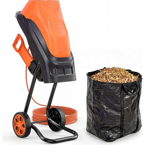 Electric Wood Chipper, 2500W Mulcher, 44 x 34 x 96 cm, Orange (1/5)
