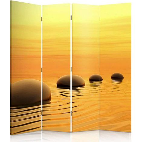Paravent Zen Pierres Design et Relaxation pour Intérieur - 145 x 180 cm - 1 face déco, 1 face noir