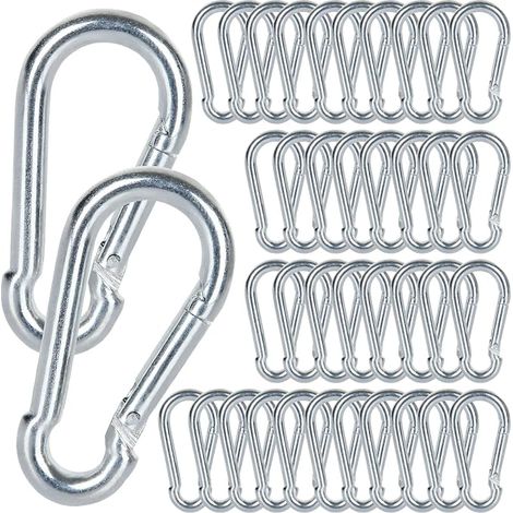 Mosquetón SENENQU M5 de acero galvanizado, 60 mosquetones de alta resistencia para sujeción - Capacidad de carga de 100 kg/220 lb, mosquetones con gancho giratorio - 50 mm x φ5 mm (1/5)