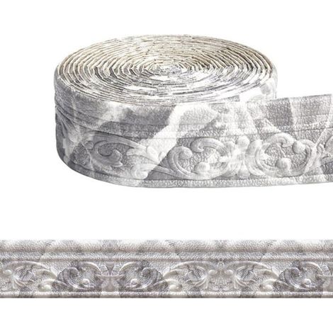 Frise autocollante 3D mur/plafond, moulure décorative imperméable, 10m×8cm×5mm, stuc mousse XPE, - Gris Marbré - 10 M X 8 Cm X 5 Mm (1/5)