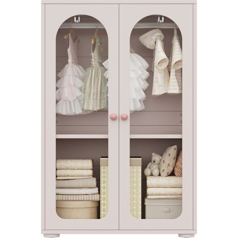 Kleiderschrank mit 2 Türen, Verstellbaren Einlegeböden und Kleiderstange, Transparenten Türen, MDF, Rosa, 80×50×120 cm (1/5)