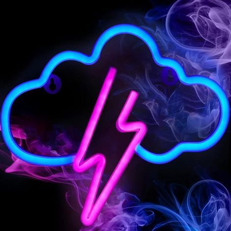 Lumineuse Au Néon LED Décoration,Cloud Led Neon Light Lightning Neon Sign,Luminosité Murale Veilleuse,Batterie Ou Alimenté Par USB (1/4)