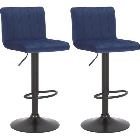 Set 2 sgabelli bar girevoli, altezza regolabile, seduta cucita in velluto blu e metallo nero 100004224
