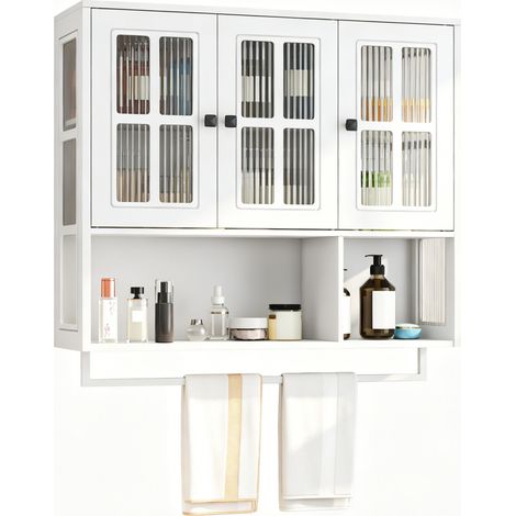 CHICFURN Mobile bagno sospeso a 3 ante 88x26x82,5 cm in MDF bianco con anta in vetro (1/5)