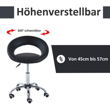 Tabouret pivotant à roulettes, chaise de bureau réglable en hauteur, assise en PU et métal noir, dimensions 50x54x(66-78) cm