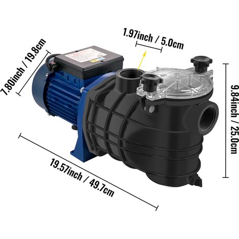 Mophorn 1 PS Poolpumpe 18000 l/h 750 W, In-/Ground-Schwimmbadpumpe mit Siebkorb, 1,97 Zoll Einlass/Auslass, inkl. 2 Anschlussschläuchen (1/4)