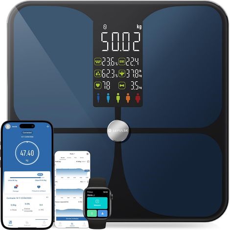 Balance Pese Personne Connecté avec APP, Impédancemètre Intelligente 22 Données Corporelles, Balance Connectée avec Grand écran