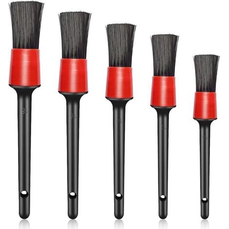 Lot de 5 brosses de Nettoyage de Voiture en Poils de Sanglier Doux pour intérieur ou extérieur, Roues, Tableau de Bord, Cuir, em (1/5)