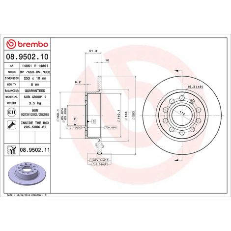 DISQUE DE FREIN ARRIÈRE 08950211 BREMBO