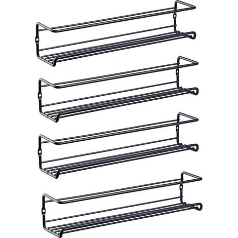 Scaffale per spezie da cucina, senza foratura, nero 29 cm × 6,5 cm × 6 cm, scaffale per spezie per barattoli, con viti e ganci, 4 pezzi (1/5)
