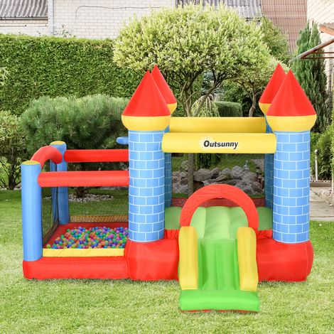 Château gonflable avec toboggan et piscine pour 3 enfants, avec gonfleur, pour les 3-8 ans, rouge, bleu et vert, 280 x 260 x 210 cm (1/4)