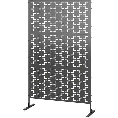 Panneau brise vue décoratif paravent extérieur à motif géométrique ajouré en métal - 122 x 45 x 198 cm, noir