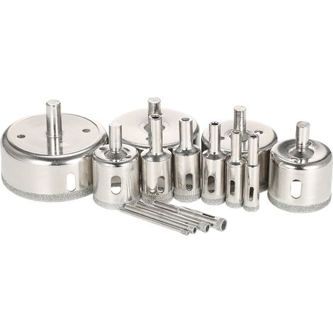 Juego de 14 brocas de diamante para vidrio (3-70 mm) - Broca esférica para mármol, azulejos, cerámica, vidrio y porcelana. (1/5)