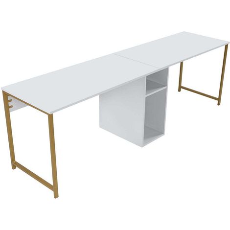 Cotecosy – Bureau droit 2 places en aggloméré mélaminé – Dimensions L240 x P60 x H74 cm – Design moderne minimaliste – Montage facile (1/10)
