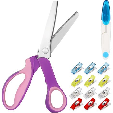 Ciseaux Cranteurs couture Stainless, Ciseaux à Denteler Cranteurs, Ciseaux Zigzag avec Coupe-Fil, 12 Pinces pour Couture, Papier, Loisirs (1/5)