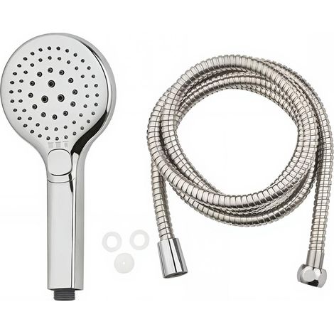 Orion91oficial® Round Shower Head Set with 3 Jet Types, 1.75 m Hose, Flexible Anti-Limescale Nozzles, and Water Saving Feature for Modern Bathrooms. (1/5)