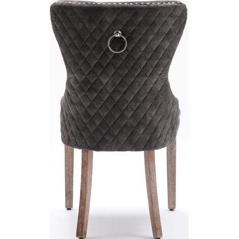Sedie da pranzo imbottite grigie in velluto con gambe in legno, set da 2 (1/5)
