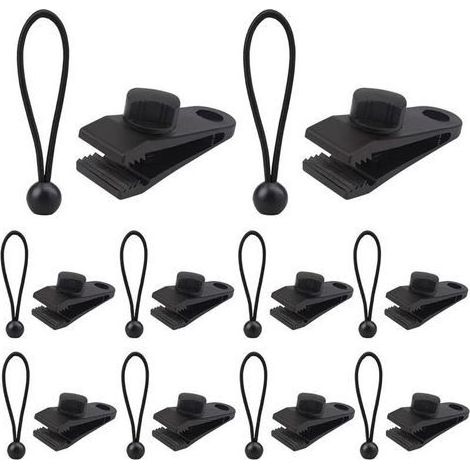 Lntyq Lot de 10 clips de bâche + 10 tendeurs en caoutchouc , pinces de bâche avec verrouillage de serrage, vis de préhension, clips pour bâche d'extérieur, tente, camping, auvent (1/5)