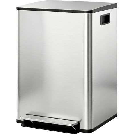 Mülleimer mit 2x30L Fächern, Soft-Close-Deckel, Fingerabdrucksicher, Edelstahl, Silber (1/5)
