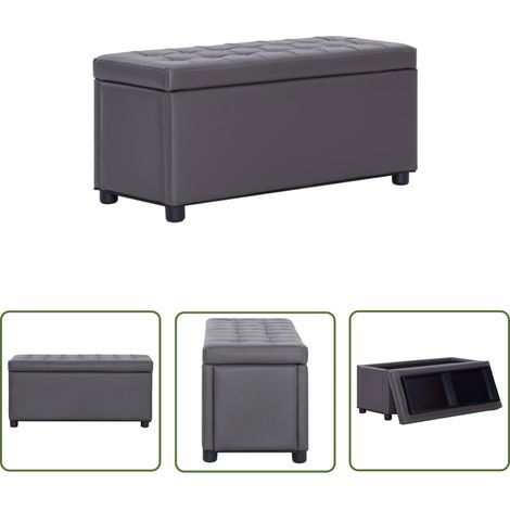 The Living Store Pouf de rangement 87,5 cm Gris Similicuir - Pouf De Rangement - Pouf Coffre - Banc Avec Rangement - Meuble Multifonction - Décoration Intérieure (1/5)