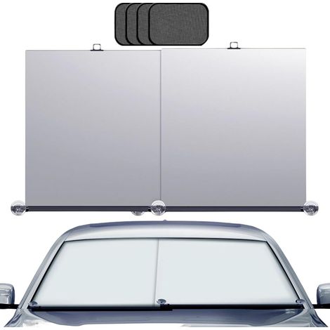 Pare- – Pare-Brise Automatique rétractable 140 x 70 cm, Rideau Pare- à enroulement pour Voiture, Bloc de Protection intérieure, Protection Contre la lumière directe du, pr (1/5)