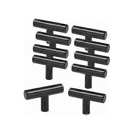 Lot de 10 Bouton de Meuble Porte T Bar Bton Tiroirs, Bouton en Acier Inoxydable Porte Placard Chambre Cuisine Meubles Noir - Bouton en T - 50mm Noir (1/4)