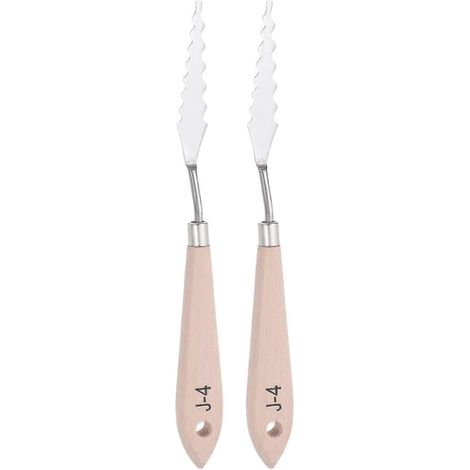 Lot de 2 couteaux à palette j-4, largeur 15 mm, manche en bois massif, racloir/spatule en acier inoxydable pour peinture à l'huile et acrylique. (1/5)